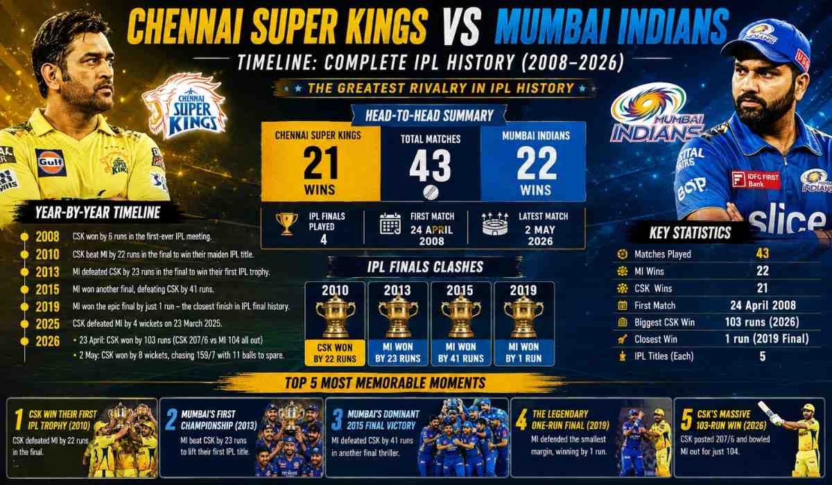 Chennai Super Kings vs Mumbai Indians Timeline