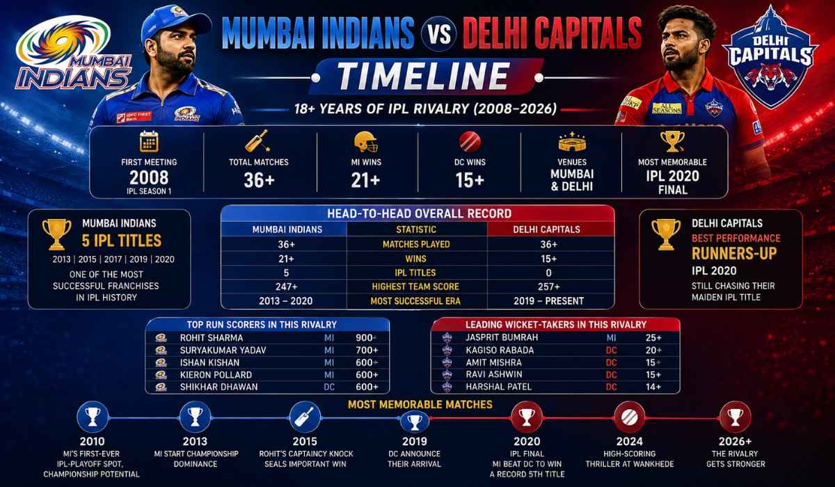 Mumbai Indians vs Delhi Capitals Timeline