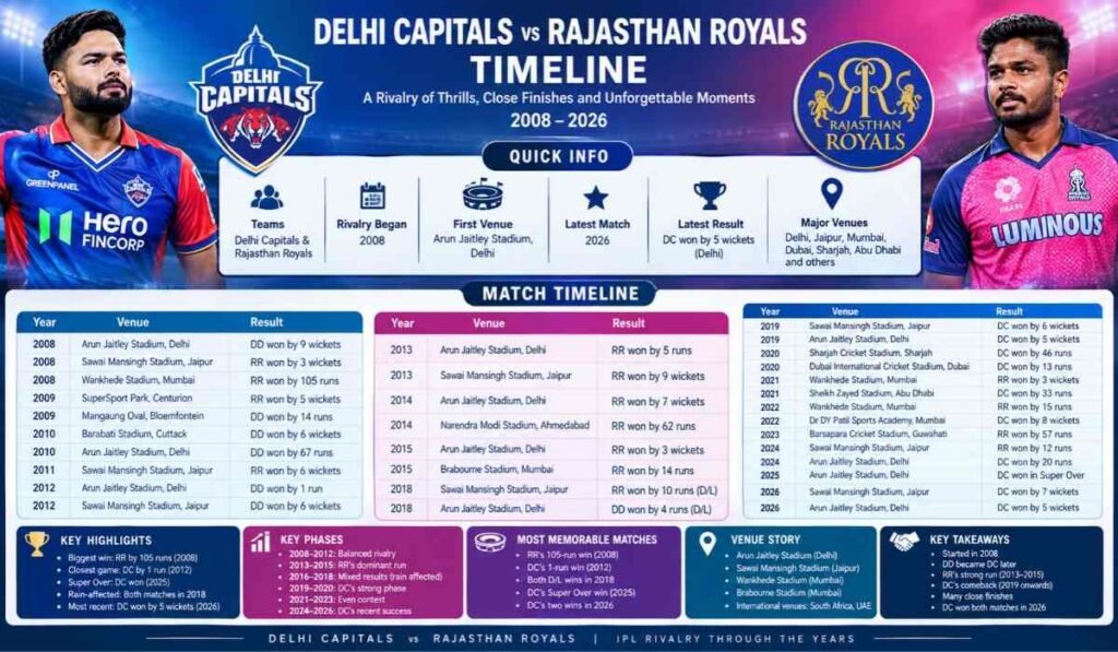 Delhi Capitals vs Rajasthan Royals Timeline