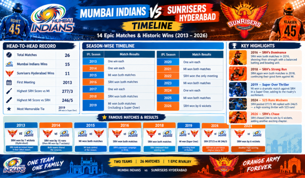 Mumbai Indians vs Sunrisers Hyderabad Timeline