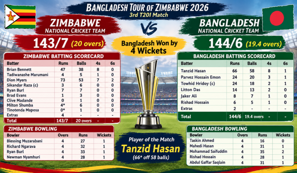Zimbabwe National Cricket Team vs Bangladesh National Cricket Team Match Scorecard